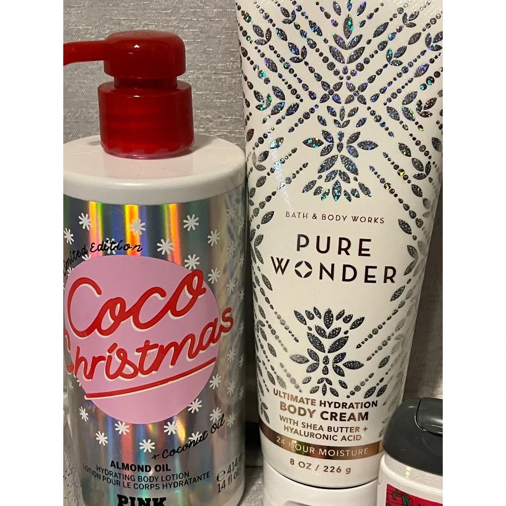 Bath Body Works Pure Wonder & PINK Coco Christmas Lotion Hand Sanitizer lot of 6
